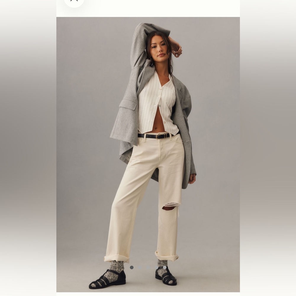 Hudson Jeans Cream Button-Fly Wide Leg Jeans